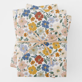Wildblumen-Wiese Boho-Muster Geschenkpapier Set