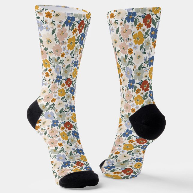 Wildblumen-Wiese Boho-Muster Socken (Gewinkelt)