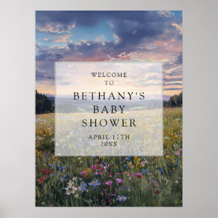 Wildblumen-Wiesen-Baby-Shower-Willkommensschild Poster
