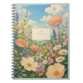 Wildblumen-Wiesen-Häuschen-Notizbuch Notizblock