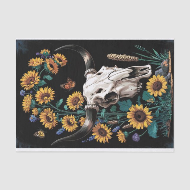 Wildblumen & Wilder Westen, Skull & Blooms Dekoupa Seidenpapier (Vorderseite)