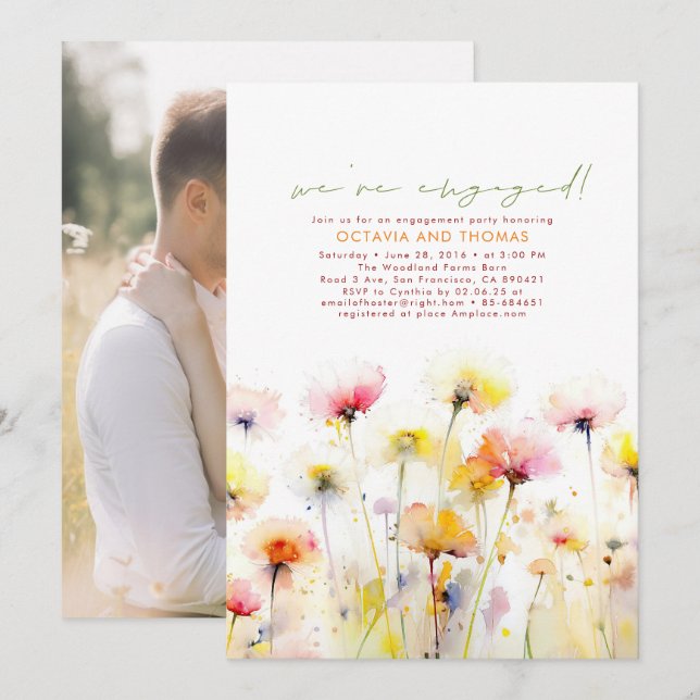 Wildblumen Wir sind ein Verlobtes Foto der Engagem Einladung (Vorne/Hinten)