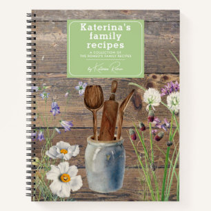 Wildblumen Wood Kitchen Utensils Familienrezepte Notizbuch