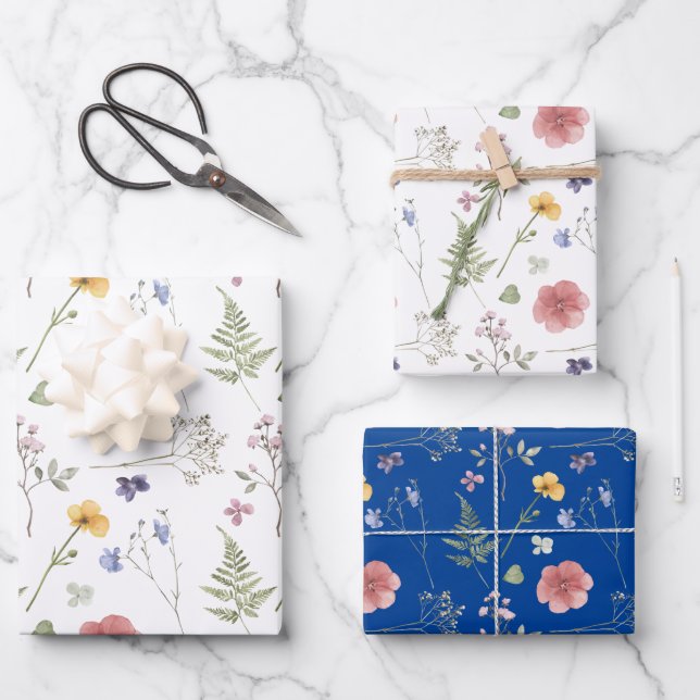 Wildblumen Wrapping Paper Flat Sheet Set 3 Geschenkpapier Set (Vorderseite)