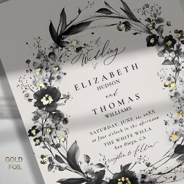 Wildblumen Wreath Modern Gold Hochzeit Folieneinladung