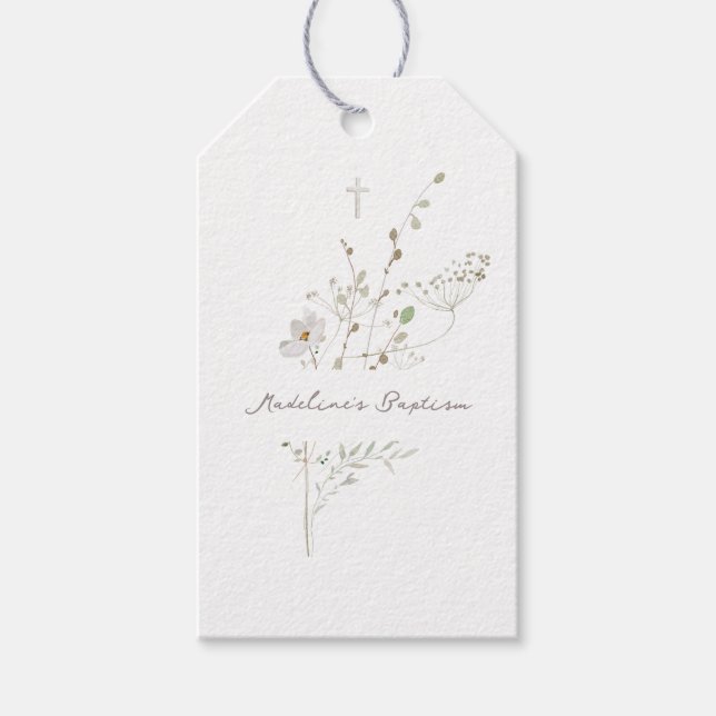 Wildblumen zarter Bouquet Taufe Geschenkanhänger (Vorderseite)