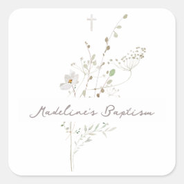 Wildblumen zarter Bouquet Taufe Quadratischer Aufkleber
