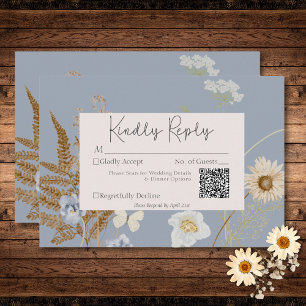 Wildblumen zu Dusty Blue Wedding QR Code RSVP Karte