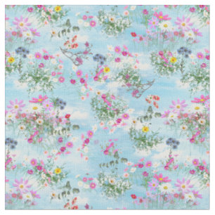 Wildblumen zu einem blauen Himmel Stoff