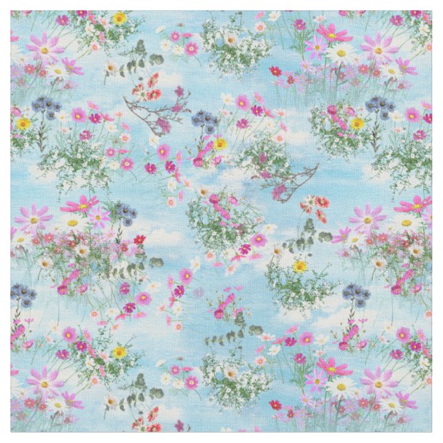 Wildblumen zu einem blauen Himmel Stoff (Nahaufnahme)