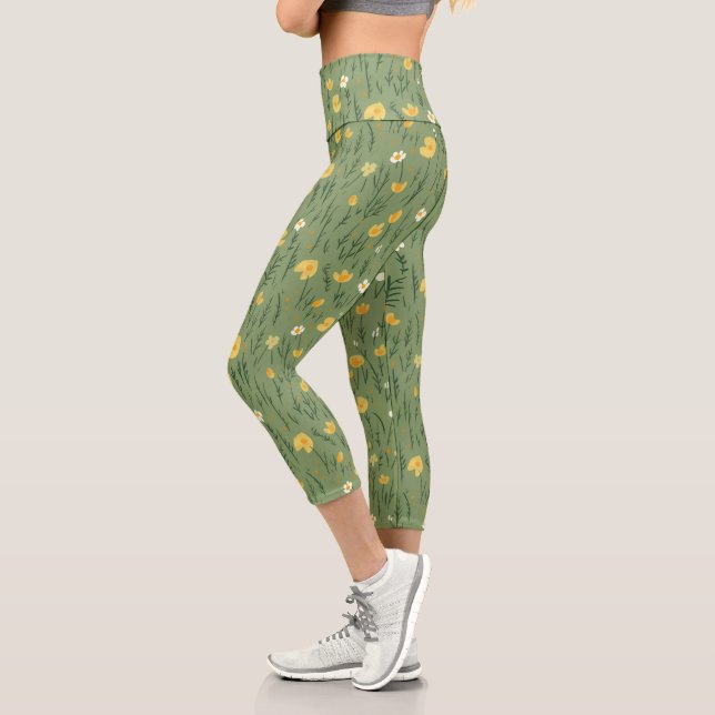 Wildblumen zu Grün Capri Leggings (Links)
