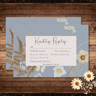 Wildblumen zum Dusty Blue Wedding Drei Dinner RSVP Karte