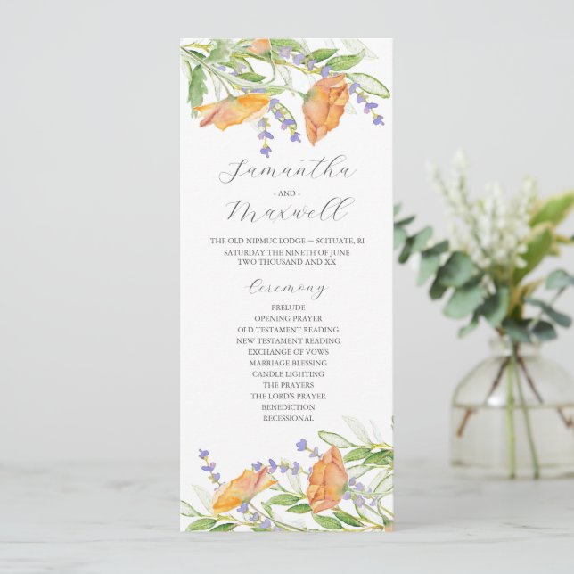 Wildblumen zum Hochzeitsprogramm für Wasserfarben Programm (Stehend Vorderseite)