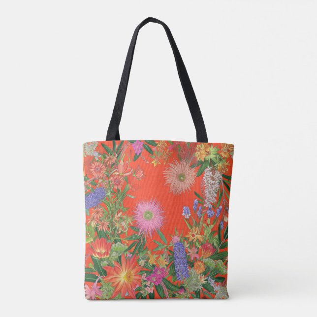 Wildblumen zum Roten Hintergrund Tasche (Rückseite)