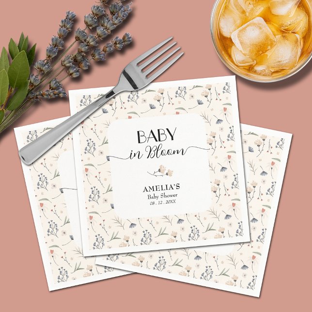 Wildblumen zur Elfenbeindusche Serviette (Baby in Bloom wildflowers on ivory baby shower napkins)