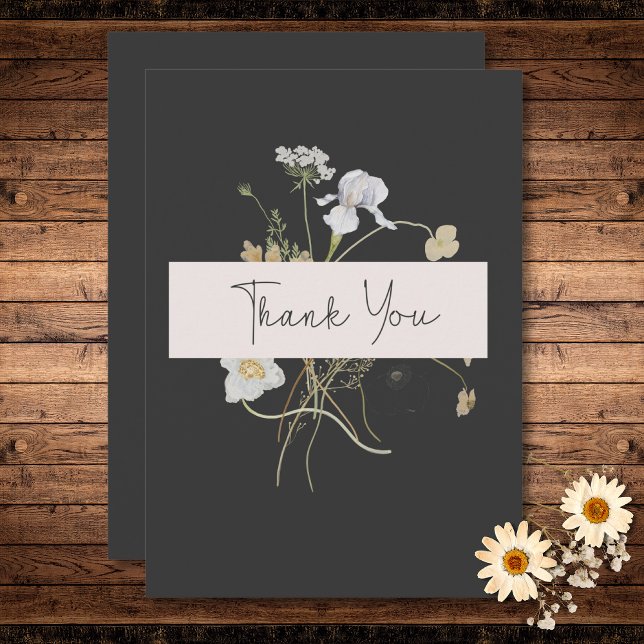 Wildblumen zur Holzkohleverheiratung Dankeskarte (Wildflowers on Charcoal Wedding Thank You Card)