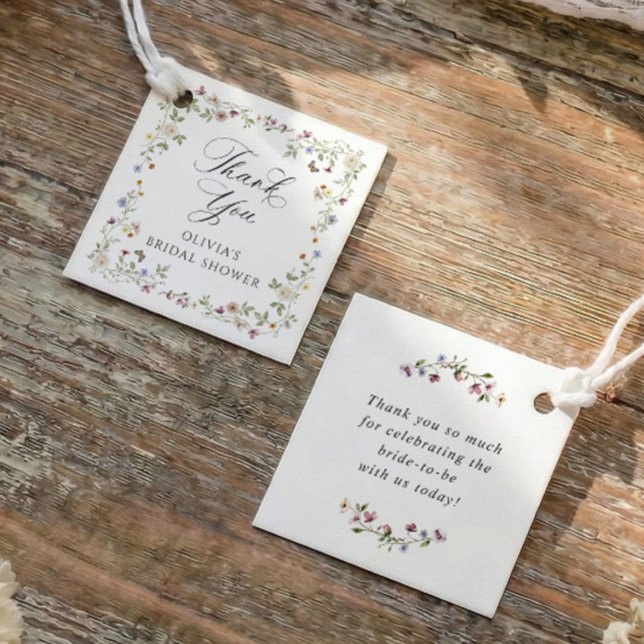 Wildblumenblüten Vintage Floral Brautschauer Geschenkanhänger (Wildflower bridal shower favor tag with watercolor flowers and personalized thank you design)