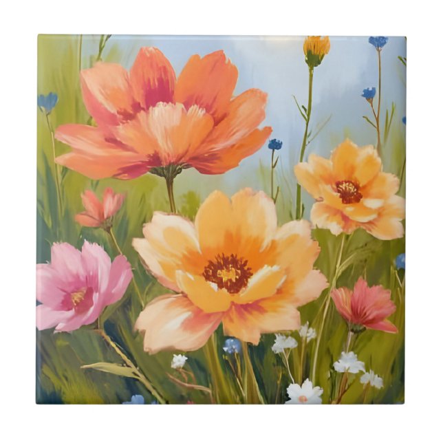 Wildblumenfeld | Aquarell Blumen Botanik Fliese (Vorderseite)