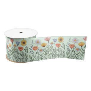 Wildblumengarten Blumen Blüten Muster    Satinband