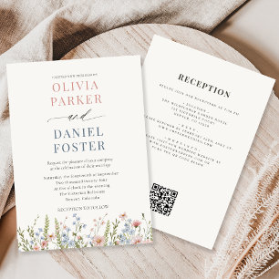 Wildblumengarten-QR-Code-Hochzeit Einladung