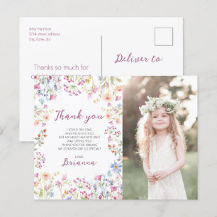 Wildblumengarten Thema Mädchen Aquarell Danke Postkarte