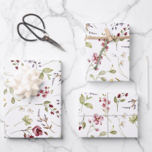 Wildblumengarten Weiße Blüten Geschenkpapier Set