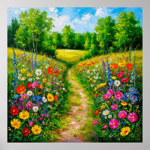Wildblumenpfad durch einen üppigen Sommer Poster