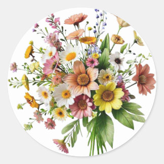 Wildblumenstrauß-Aufkleber | Farbige Botanik  Runder Aufkleber