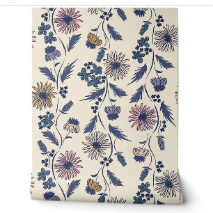 Wildblumenstreifen - Lavendel und Denimblau Tapete