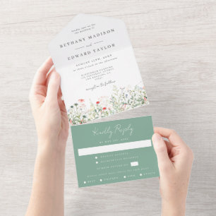 Wildblumenwiese Alles in Einem Hochzeit All In One Einladung
