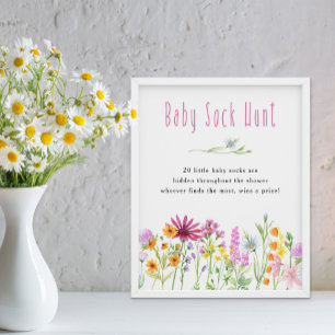 Wildblumenwiese Baby Socken Jagd Baby Shower Spiel Poster