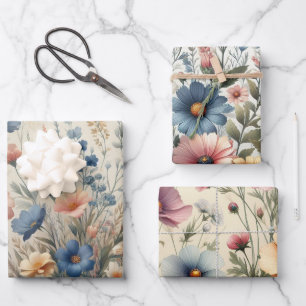 Wildblumenwiese Beiger Hintergrund Geschenkpapier Set