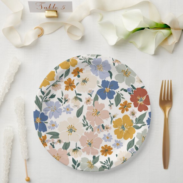 Wildblumenwiese Boho-Muster Pappteller (Hochzeit)