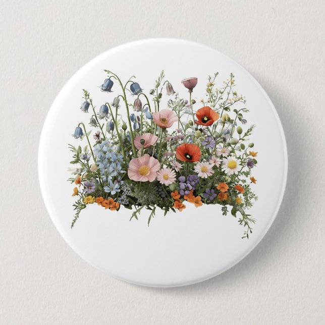 Wildblumenwiese Botanischer Garten Blumen Button (Vorderseite)