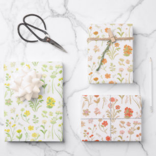 Wildblumenwiese Gelb, Orange, Pfirsich, Weiß Geschenkpapier Set