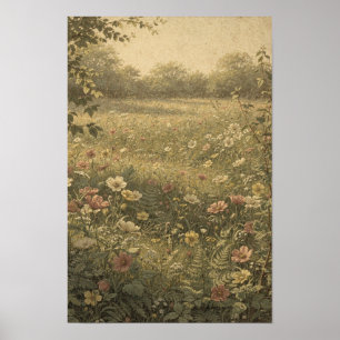 Wildblumenwiese im warmen Abendlicht Poster