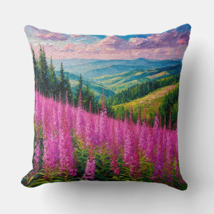 Wildblumenwiese mit Berglandschaft Kissen