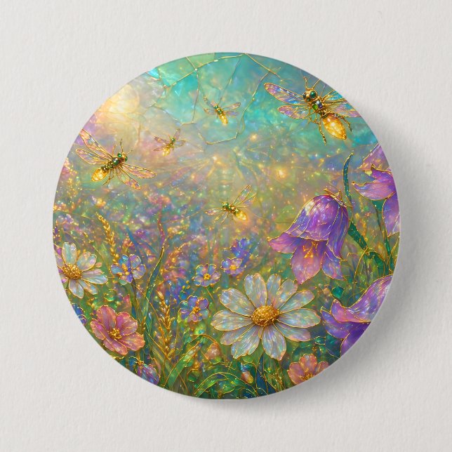 Wildblumenwiese mit leuchtenden Libellen Button (Vorderseite)