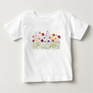 Wildblumenwiese mit natürlichen Wasserfarbenblüten Baby T-shirt