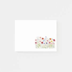 Wildblumenwiese mit natürlichen Wasserfarbenblüten Post-it Klebezettel