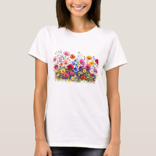 Wildblumenwiese mit natürlichen Wasserfarbenblüten T-Shirt
