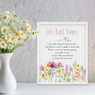 Wildblumenwiese nächtliche Windel-Baby-Party Poster