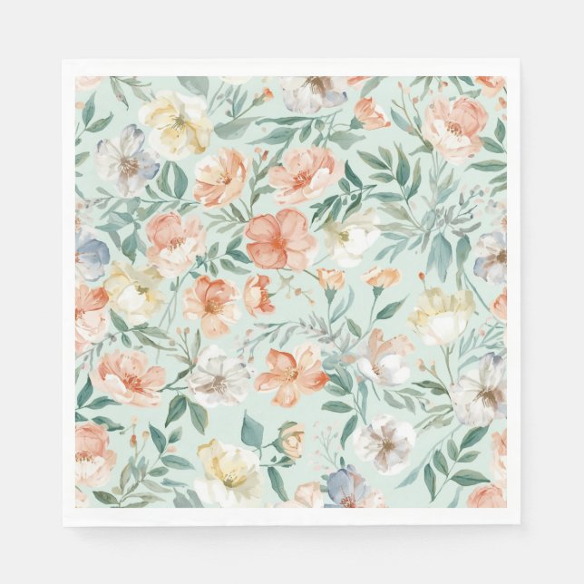 Wildblumenwiese Wasserfarbe Blau Blumenmuster Serviette (Vorderseite)