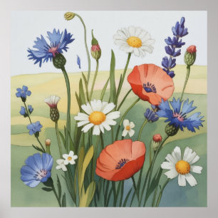 Wildblumenwiese Wasserfarbe Poster