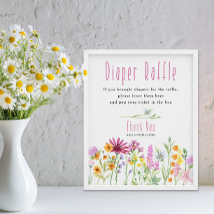 Wildblumenwiese Windelraffel Baby Shower Poster