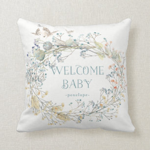 WildblumeWreath mit willkommenem Baby des Kissen