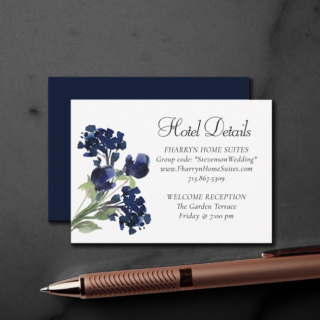 Wildblüte | Navy Blue Bohemisch Blume Hotel Detail Begleitkarte (Von Creator hochgeladen)