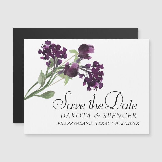 Wildblüte | Tief Lila Save the Date Bohemisch Magneteinladung (Vorne/Hinten)