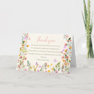 Wildblüten-Eleganz Baby Shower zum Frühling Dankeskarte