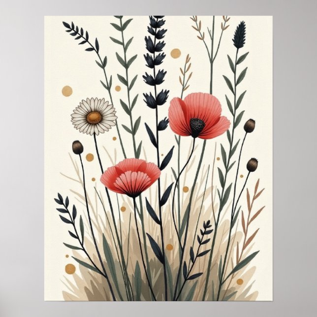 Wildcrafted Harmony – Boho Botanische Line Art Poster (Vorne)